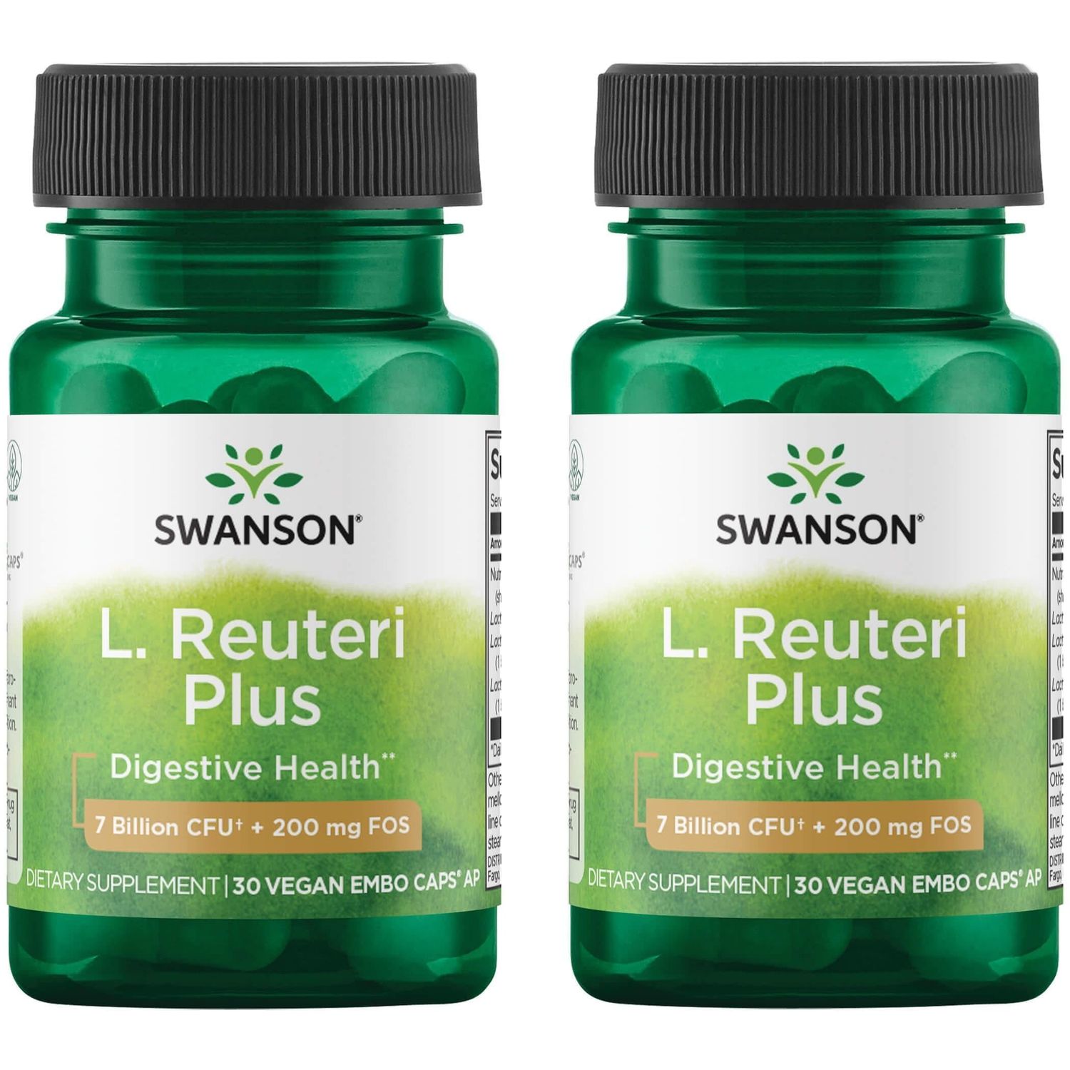 Swanson L. Reuteri Probiotic Plus wL. Rhamnosus L. Acidophilus FOS Prebiotic Digestive Support - Promotes Gut Health w 7 Billion CFU per Capsule - (30 Veggie Capsules) (2 Pack)