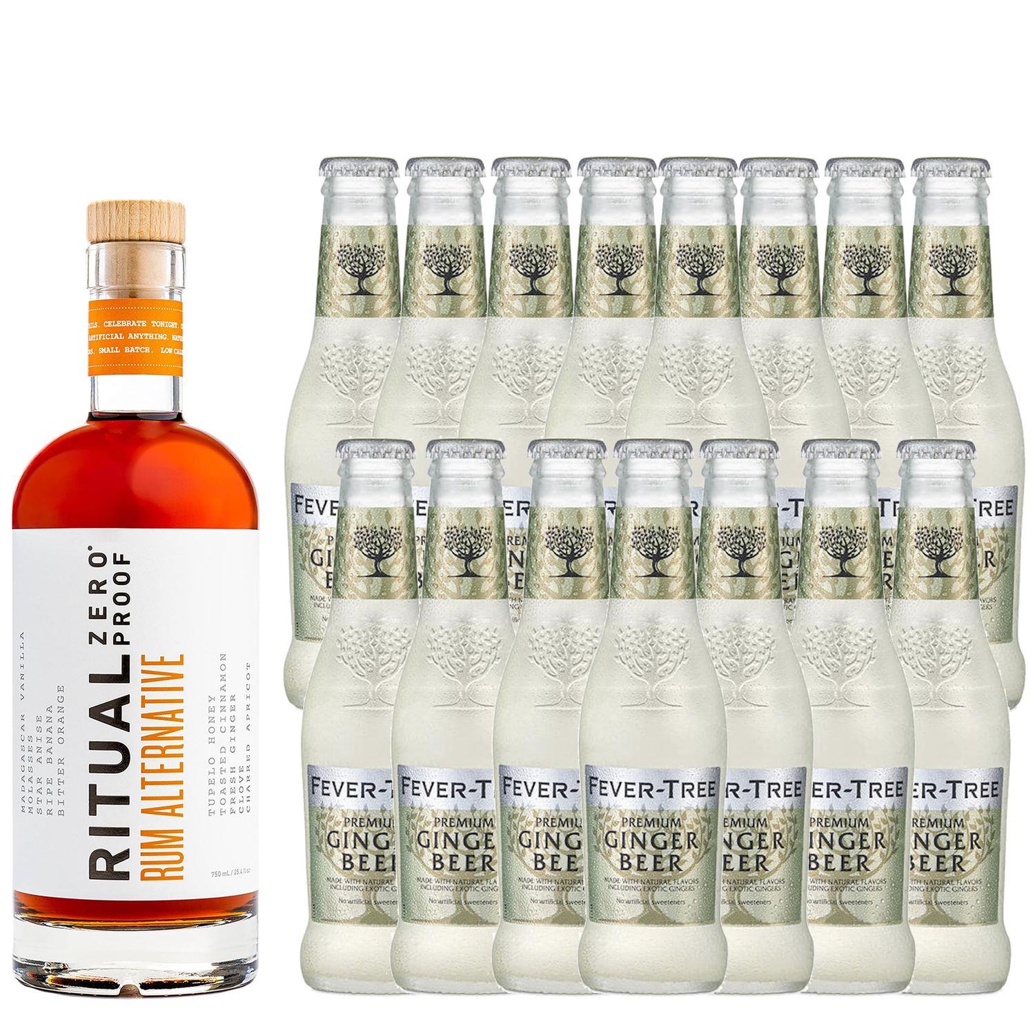 Ritual Zero Non-Alcoholic Rum Alternative with 15 Pack of Fever Tree Ginger Beer for your favorite Alcohol-Free Mixed Drink