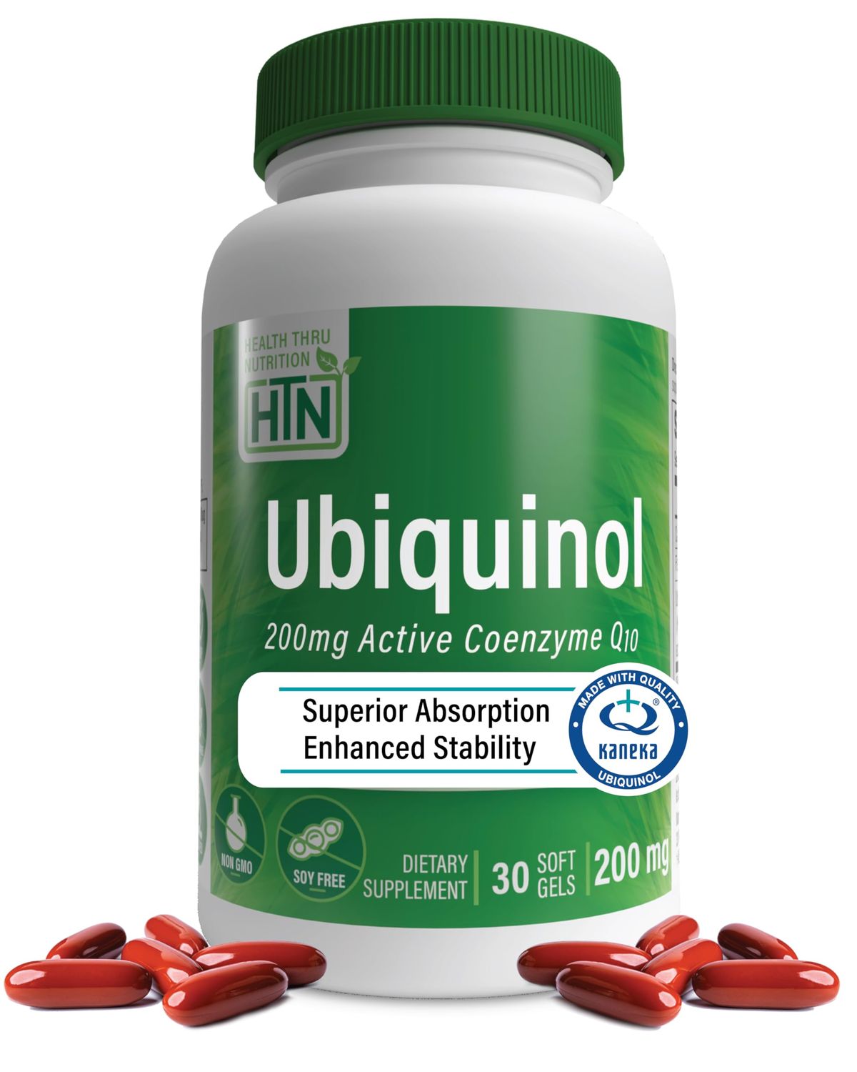 Health Thru Nutrition Ubiquinol 200mg 30 Softgels as Kaneka QH Reduced CoQ-10 Stabilized - 3rd Party Tested Enhanced Bioavailability Cardiovascular Mitochondria Function Support Non-GMO