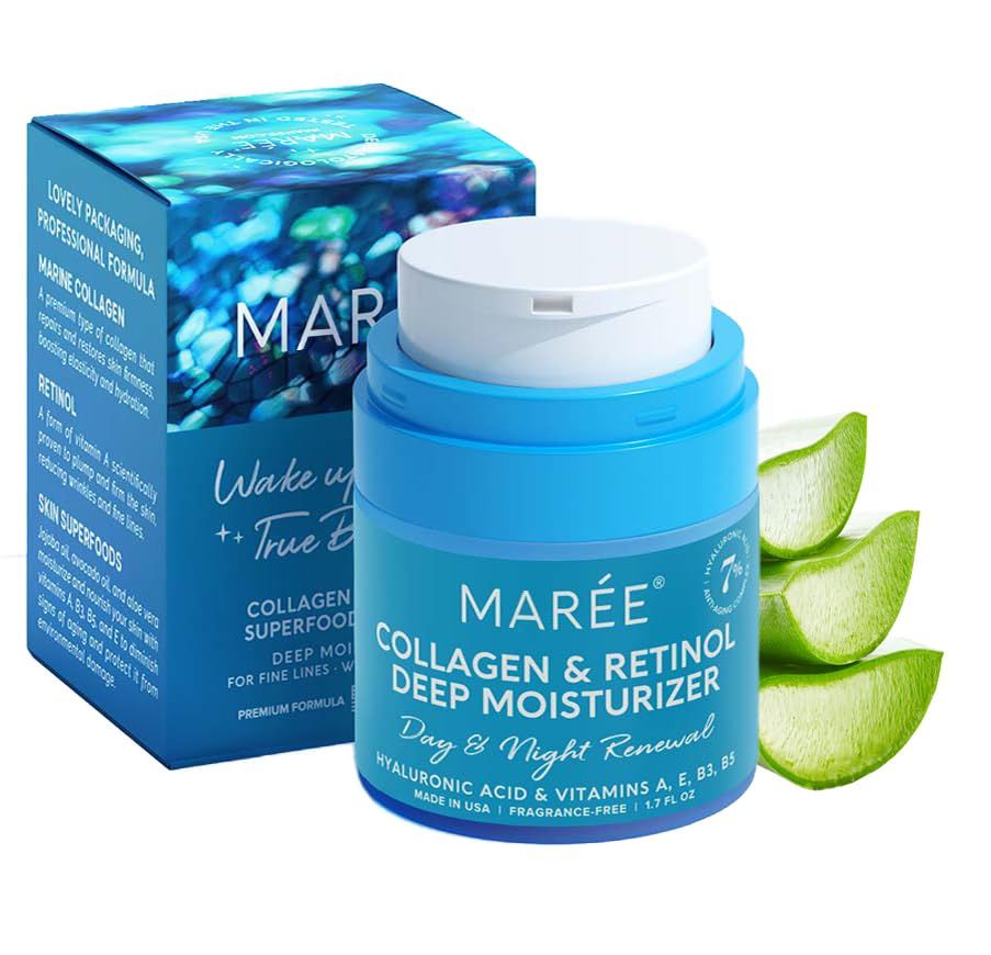 Maree Collagen Cream - Anti-Aging Moisturizer with Hyaluronic Acid and Retinol, Unscented, 1.7 oz
