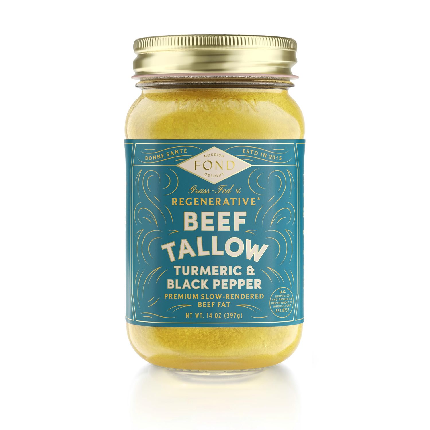 FOND Regenerative Grass-fed Beef Tallow 14 Ounce (Pack of 1), Turmeric Black Pepper