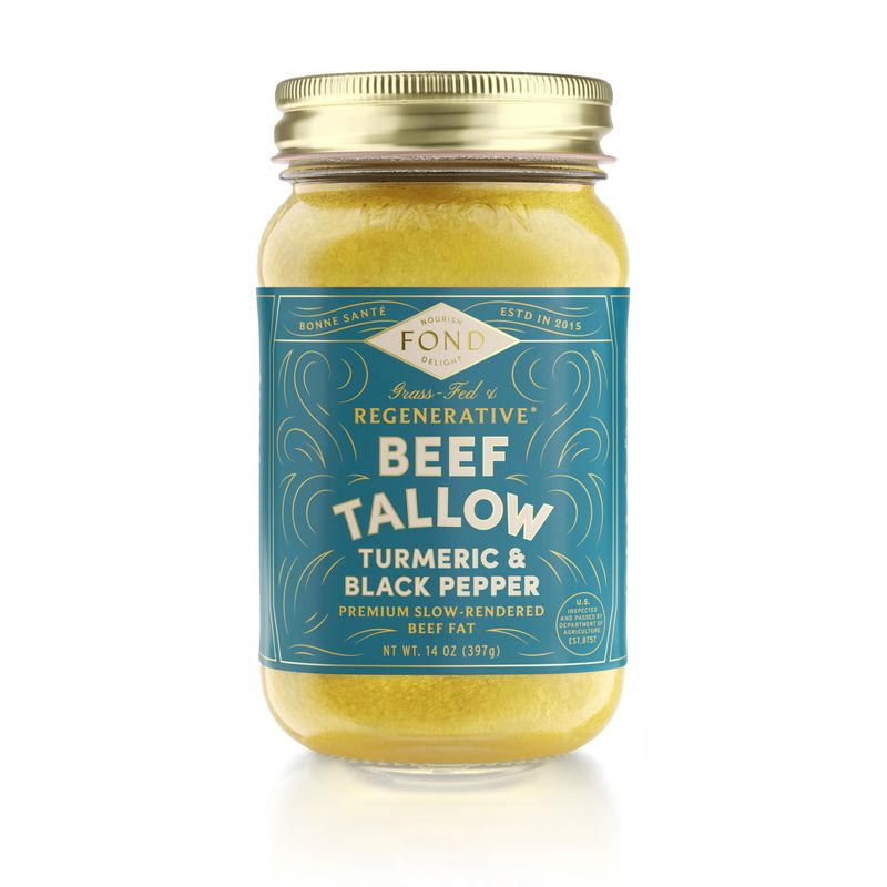 FOND Regenerative Grass-fed Beef Tallow 14 Ounce (Pack of 1), Turmeric Black Pepper