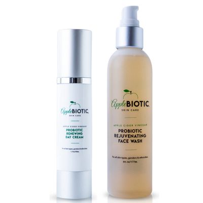 Apple Cider Vinegar Face Cream Wash Duo, Hydrating, Redness Relief for Dry, Oily, Sensitive Skin, Natural Green Tea, Chamomile