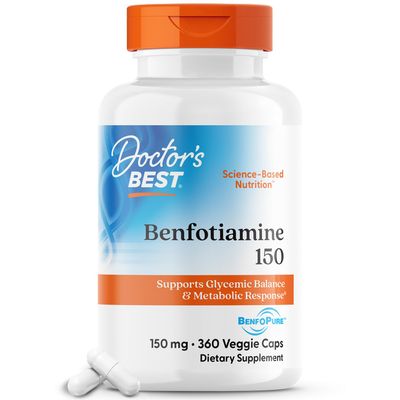 Doctor&#39;s Best Benfotiamine 150 with BenfoPure, Helps Maintain Glucose Metabolism, Non-GMO, Vegan, Gluten Free, Soy Free, 150 mg, 360 Veggie Caps