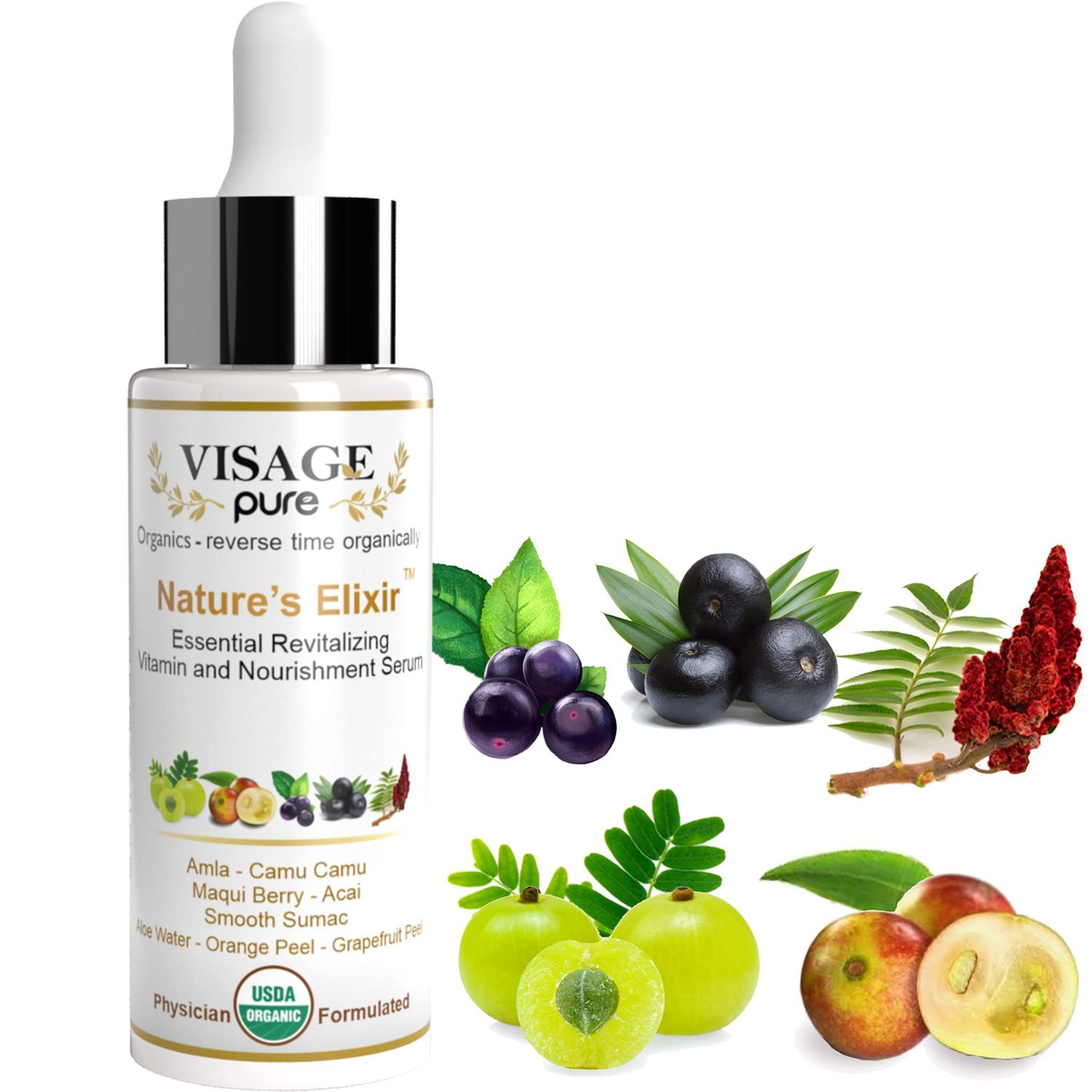 Visage Pure Nature&#39;s Elixir - Skin Revitalizing and Nourishing Face Serum - USDA Organic - Physician Formulated - Research Supported