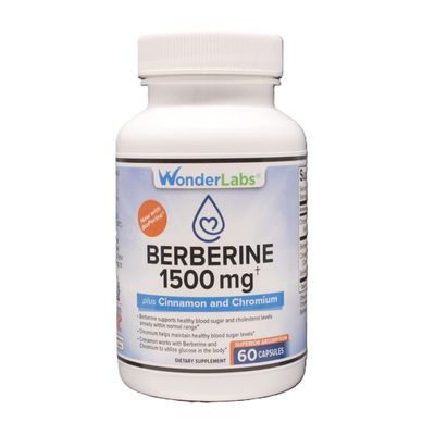 Wonder Laboratories Berberine HCL 1,500mg Cinnamon, Chromium, Bioperine Maintenance for Glucose, Heart Immune System Health Gluten GMO Free - 60 Capsules