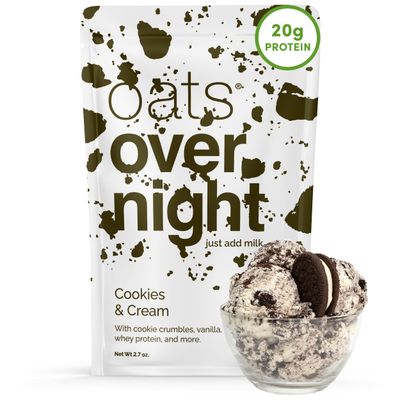 Oats Overnight Cookies Cream - Overnight Oats with 20g Whey Protein, High Fiber Breakfast Protein Shake - Gluten Free Oatmeal, Non GMO High Protein Oatmeal (2.7 oz per Meal) (16 Pack)