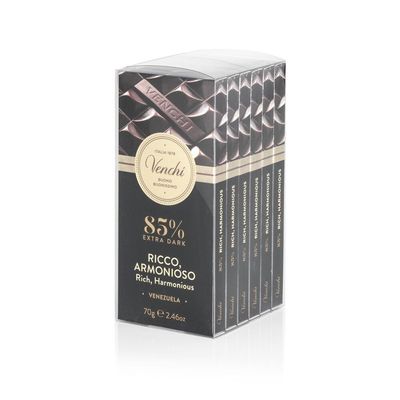 Venchi - Set of 6 85 Extra Dark Bars, 14.81 oz - Gluten Free - Vegan - Great Gift Idea