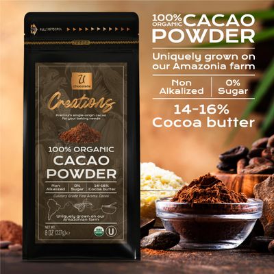 U Chocolate Organic Cacao Powder (16 oz) Fresh from our Farm, perfect for Baking, Hot Cocoa, No added sugars