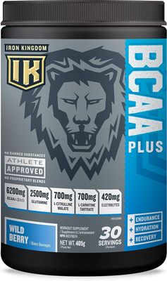 Iron Kingdom BCAA Plus Powder for Women Men Essential Amino Acids, Electrolytes Glutamine Supplement for Endurance, Hydration Post Workout Recovery - Wild Berry Drink Powder - 30 Servings