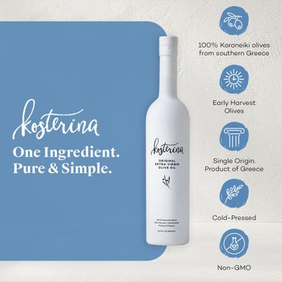 Kosterina Original Extra Virgin Olive Oil Polyphenol Rich Greek Olive Oil, Cold-Pressed EVOO, Early Harvest Koroneiki Olives High Antioxidant Natural Superfood Harvested in Greece (16.9 oz)