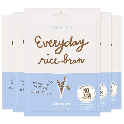 FACETORY K Beauty Face Mask Skin Care - Everyday RICE BRAN Soothing Sheet Mask Plant-Based Rice Face Mask (5 Pack)