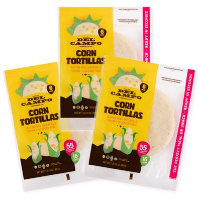 Del Campo Soft Corn Tortillas - 6 Inch Round 1 Lb. Bag. 100 Delicious, Gluten Free and All- Authentic Mexican Food. Serving Options: Wraps, Tacos, Quesadillas, Burritos. 16ct (Three Pack Special)