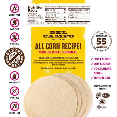 Del Campo Soft Corn Tortillas - 6 Inch Round 1 Lb. Bag. 100 Delicious, Gluten Free and All- Authentic Mexican Food. Serving Options: Wraps, Tacos, Quesadillas, Burritos. 16ct (Three Pack Special)