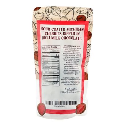 Green Jay Gourmet Chocolate Sour Cherries - Sour Candy Coated Michigan Cherries Dipped in Fresh Milk Chocolate - Handmade Candy - Unique Great Gift for Chocolate Lovers - 8 Ounce Resealable Bag