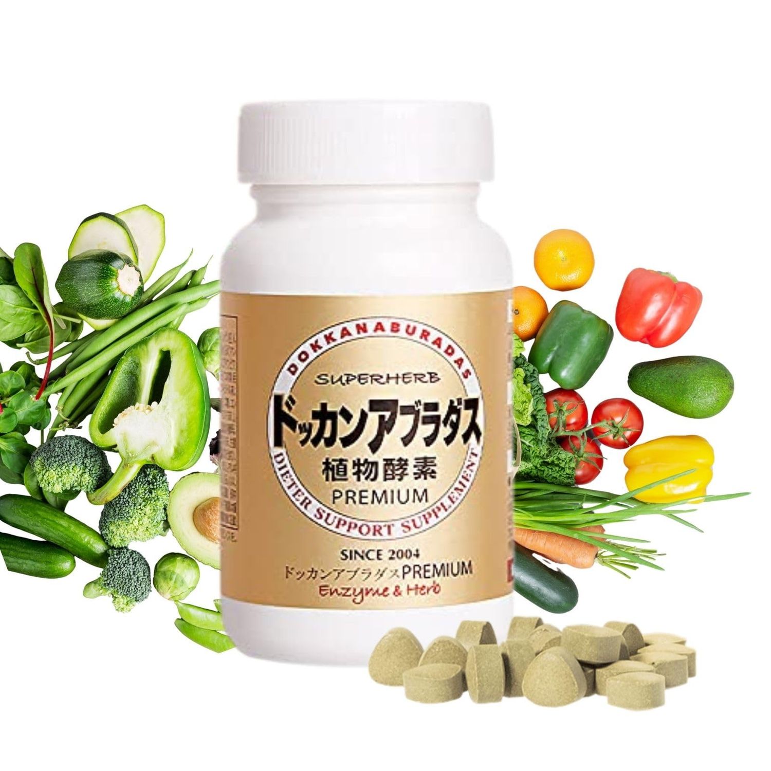 DOKKANABURADAS Dokkan Aburadas Premium Multi-Enzyme Supplement, Natural Herbs for Metabolism - Papaya Enzyme, Herbs, Fiber Blend 180 Tablets, 2.1 oz (59.4 g)