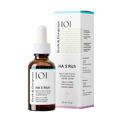 Geek Gorgeous - HA 5 Rich - Serum with 5 forms of Hyaluronic acid, silky rich - hydrates, softens plumps the skin - all skin types especially normal dry skin, 1 oz