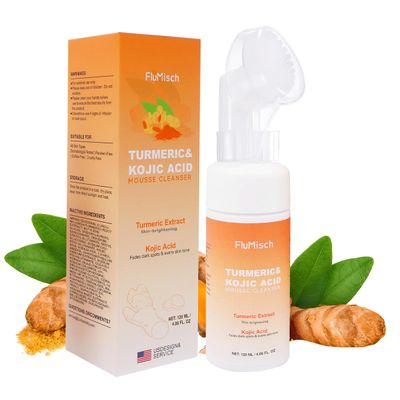 FluMisch Turmeric Kojic Acid Facial Cleanser, Brightening Foaming Face Wash with Soft Massage Heads, Kojic Acid Cleanser Exfoliating, Turmeric Cleansing for Dark Spots 4.06fl.oz
