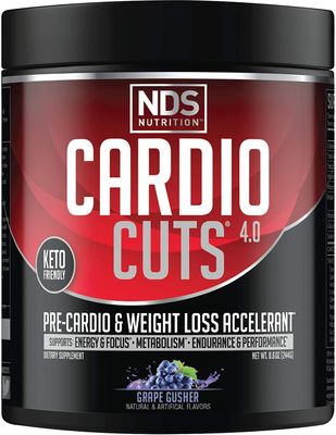 Cardio Cuts NDS Nutrition 4.0 Pre Workout Supplement - Advanced Weight Loss and Pre Cardio Formula with L-Carnitine, CLA, MCTs, L-Glutamine, and Safflower Oil - Grape (40 Servings)