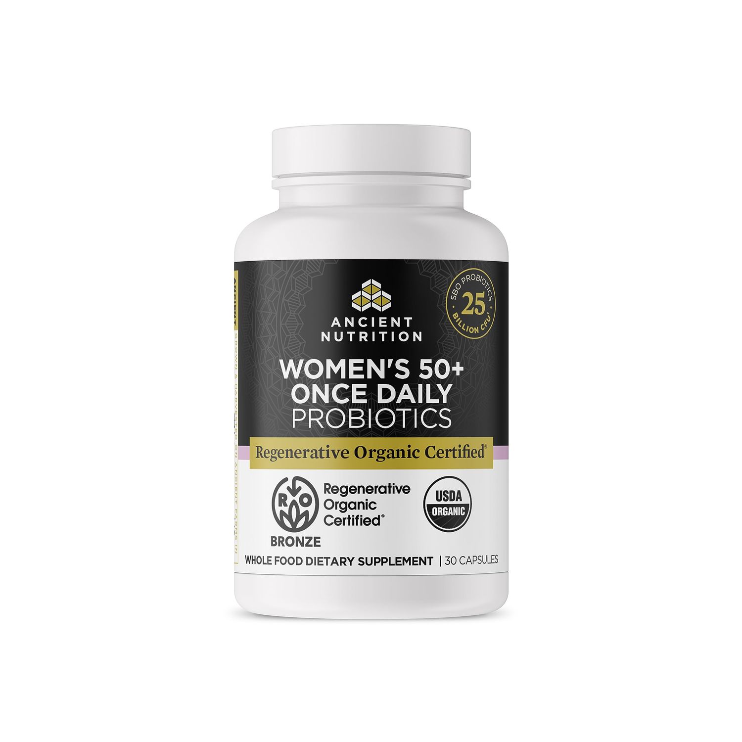 Ancient Nutrition Regenerative Organic Certified Probiotics for Women 50, Probiotics Women s 50 Once Daily, Healthy Digestion and Immune System Support, 25 Billion CFUs Per Serving, 30 Count