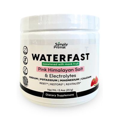 Simply Primal WATERFAST Monk Fruit Keto Electrolyte Powder for Fasting and Hydration- Strawberry Watermelon Flavor Pink Himalayan Salt (Sodium), Potassium, Magnesium, Calcium Sugar Free