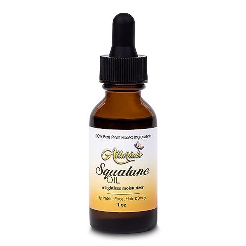 Allurials 100 Organic All Natural Plant-Based Squalane Oil for Face, Hair, Body, Cold Pressed and Unrefined Premium Grade Multipurpose Facial Oil for Moisturize, Smooth, and Soften Skin - 1 Oz