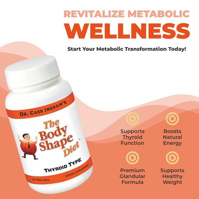 Dr. Cass Ingram's Body Shape Diet Thyroid Support Complex with Wild Oregano, North Pacific Kelp, L-Tyrosine, Glandular Extracts - Natural Energy Metabolism Support - Non-GMO, 90 Capsules