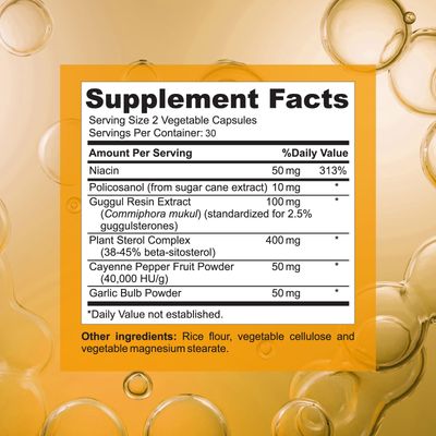 VHC Cholesterol Lowering Supplements,for Energy and Cholesterol Health, Niacin,Policosanol,Guggul,Plant Sterols,Cayenne Pepper,Garlic,Gluten-Free,60ct