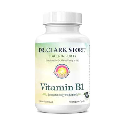 Dr. Clark Vitamin B1 Thiamine 500mg Supplement -Thiamine B1 Supplement for Healthy Nervous System Energy Metabolism, Gluten-Free, Dairy Free - 100 Gelatin Capsules