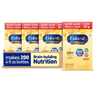 Enfamil NeuroPro Baby Formula, MFGM 5-Year Benefit, Expert-Recommended Brain-Building Omega-3 DHA, Exclusive Immune Supporting HuMO6 Blend, Infant Formula Powder, Baby Milk, 31.4 Oz, Pack of 4