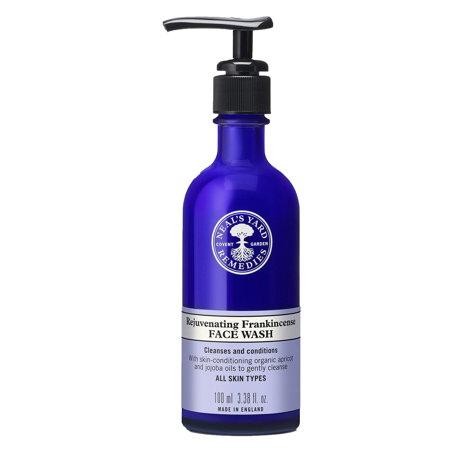 Neal&#39;s Yard Rejuvenating Frankincense Facial Wash, Gentle Cleansing for All Skin Types, Featuring Apricot Jojoba Oils, Vegan Approved, 100mL