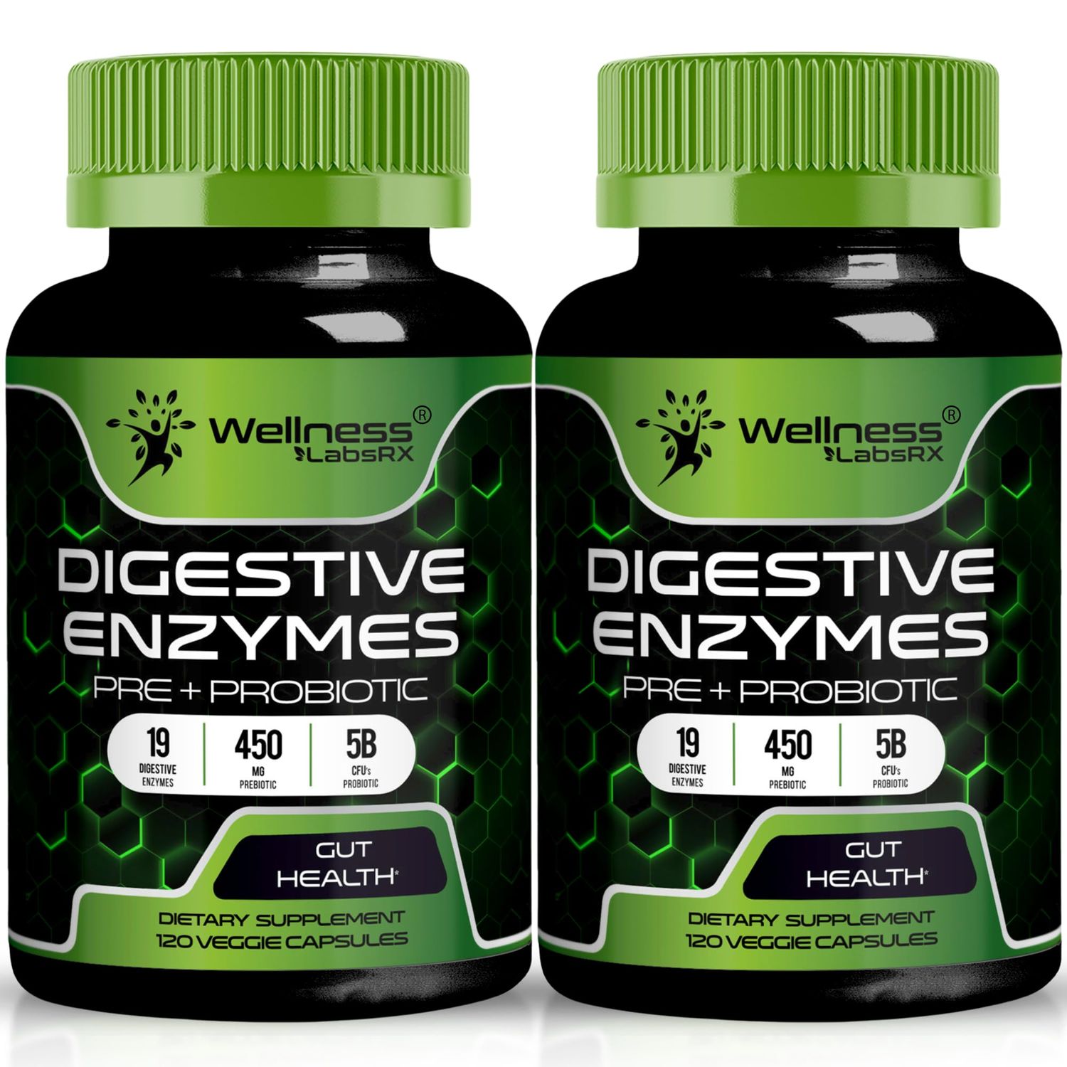 Digestive Enzymes with Probiotics and Prebiotics, 450mg, 5 Billion CFUs - Pure Super Digestion Capsules - Digestive Enzymes for Women Men Support Digestion Gut Health - 120 Count (Pack of 2)