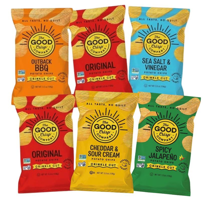 The Good Crisp Company, Crinkle Cut Potato Chips, 5.5 Ounce Bags, Pack of 6 (Variety Pack)