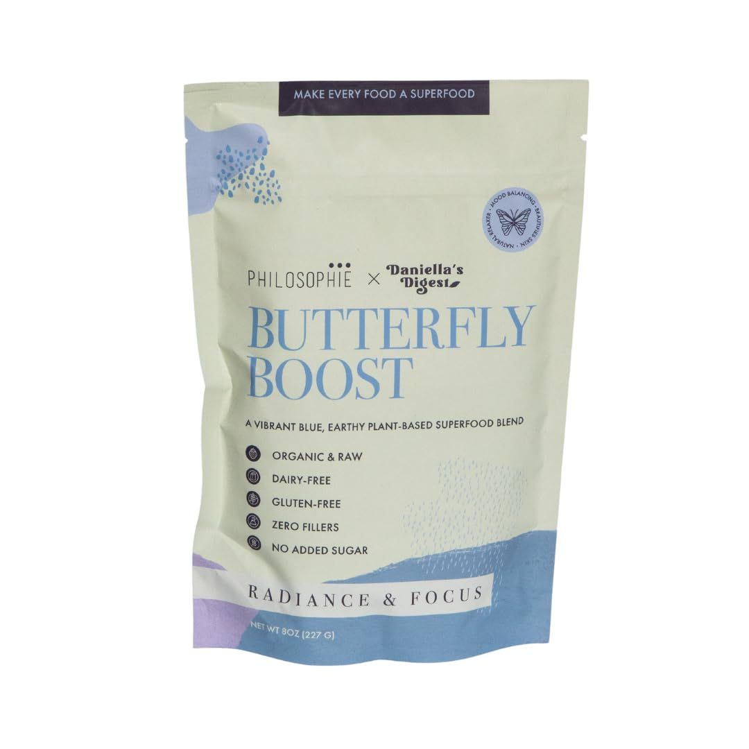Philosophie Butterfly Boost Plant-Based Superfood Blend - Adaptogen Blend wButterfly Pea Flower, Ashwagandha Maca Root - Improves Brain Function, Focus, Energy, Supports Healthy Body and Digestion
