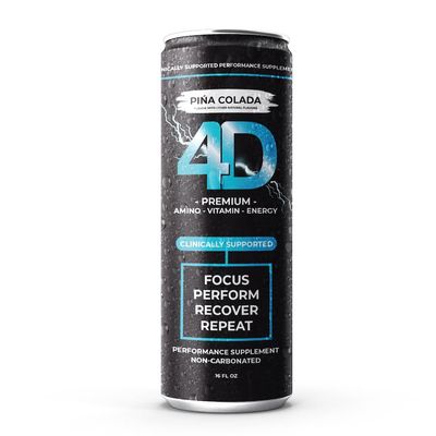 4D Total Body - Ready to Drink Cans - Electrolytes Vitamins - Clean Energy - 0 Calories, Sugars Gluten - Non-GMO, Keto Vegan Friendly - Non-Carbonated - Pina Colada - 6 Pack