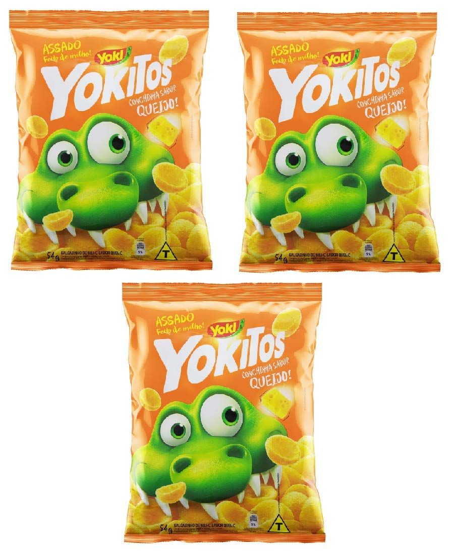 YOKITOS Assado Feito de Milho Sabor Queijo 54 gr. 3 PACK Cheese Flavored Corn Chips 1.9 oz.