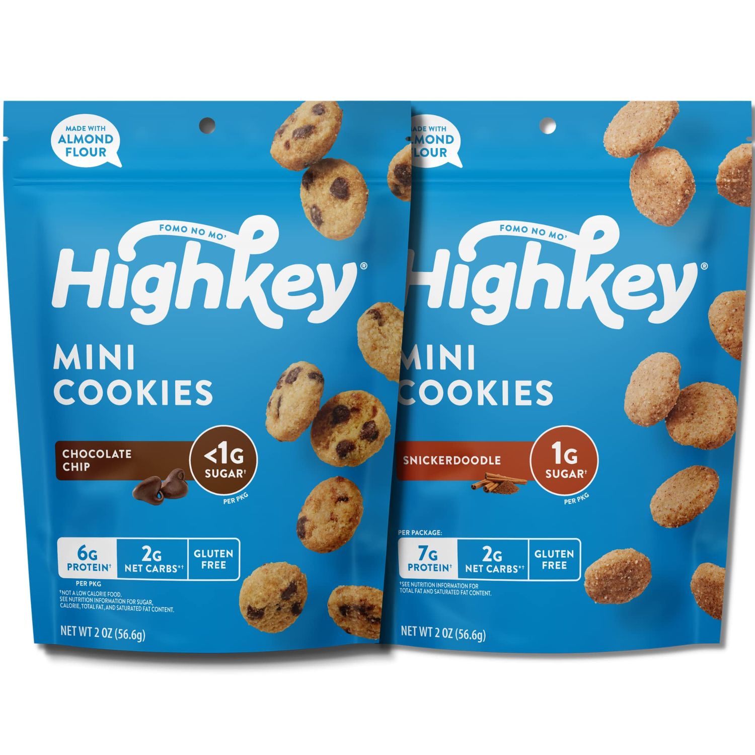HighKey Sugar Free Cookies Variety 2-Pack - Keto Snack Pack Zero Carb No Sugar Chocolate Chip Cookies Snickerdoodles Low Carb Snacks Gluten Free Diabetic Snack Dessert Diet Friendly Food Sweets 4oz