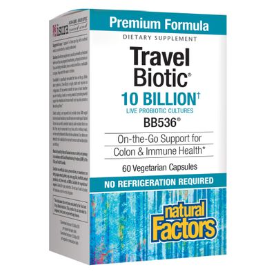 Natural Factors, TravelBiotic, Supports Colon and Immune Health, Shelf Stable Probiotic Supplement, 10 Billion CFU, Vegan, 60 Capsules (60 servings)