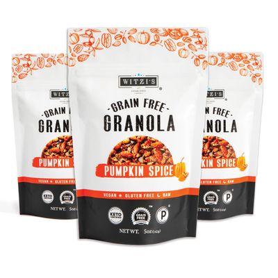 Witzi&#39;s Grain Free Granola, Pumpkin Spice, 5oz (Pack of 3), Made with Almonds, Pumpkin Cinnamon, Vegan, Keto, Gluten Free, Healthy Snack
