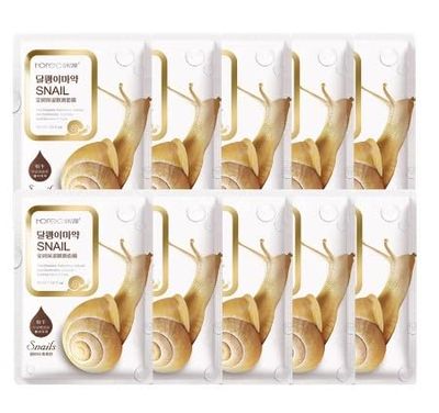 HCHANA Korean Face Mask Snail Essence Sheet Mask - Hydrating Moisturizing, Anti-Wrinkle Anti-Aging Sheet Pack with Snail Secretion Filtrate Aloe Vera (10 Sheets)