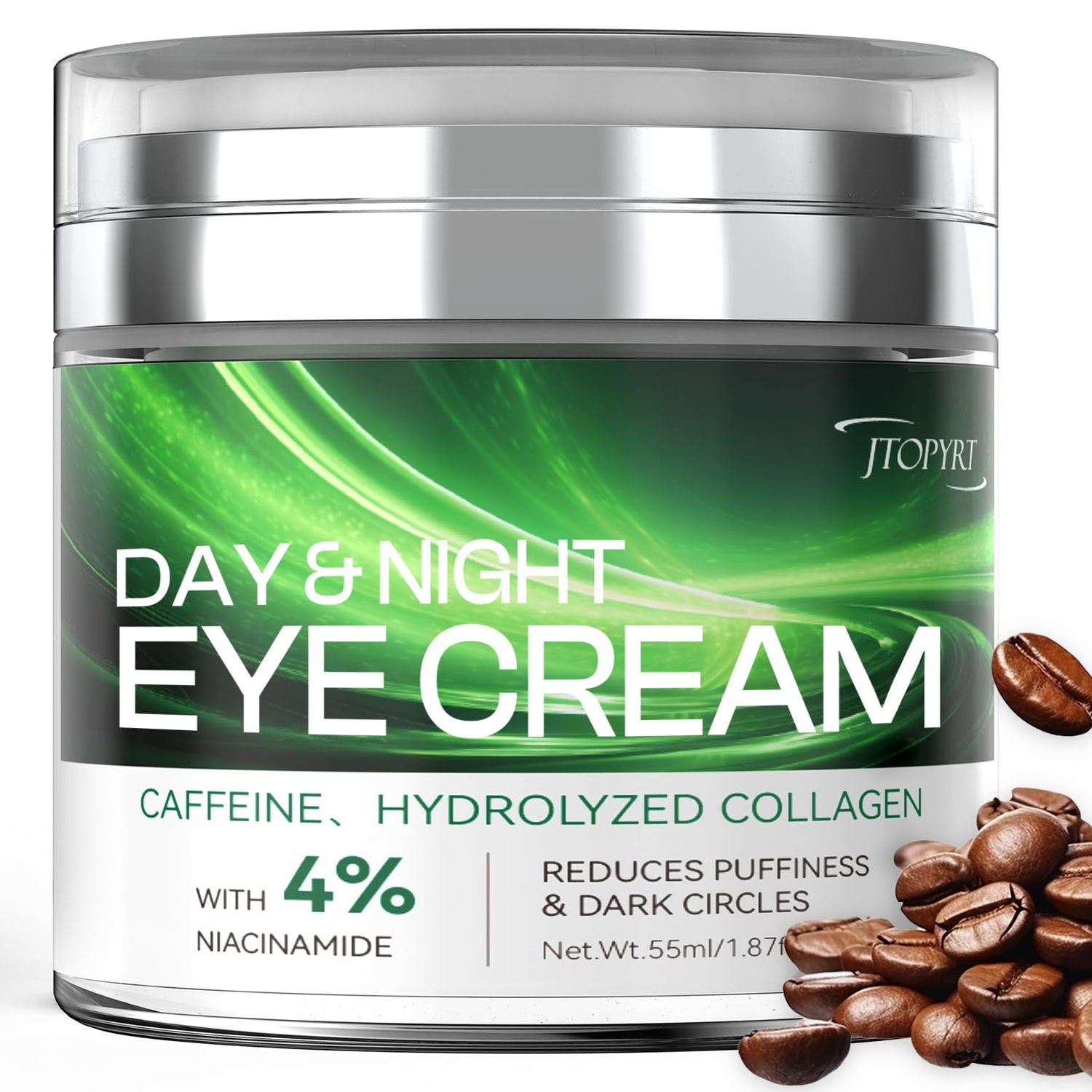 Jtopyrt Eye Cream for Dark Circles: Caffeine Eye Cream with Hyaluronic Acid Vitamin E collagen For anti-aging dark circles eye bags puffiness Eye Lift Treatment For Men Women Day and Night 1.87oz