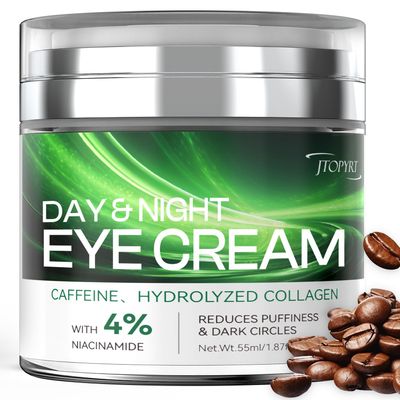 Jtopyrt Eye Cream for Dark Circles: Caffeine Eye Cream with Hyaluronic Acid Vitamin E collagen For anti-aging dark circles eye bags puffiness Eye Lift Treatment For Men Women Day and Night 1.87oz