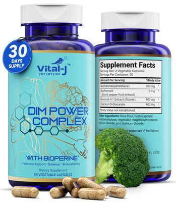 4-in-1 DIM Potent Complex 300mg - Estrogen Balance and Metabolism, Energy Menopause Support Supplement with Bioperine (x4), Calcium and Broccoli Extract - for Women and Men 30 Servings