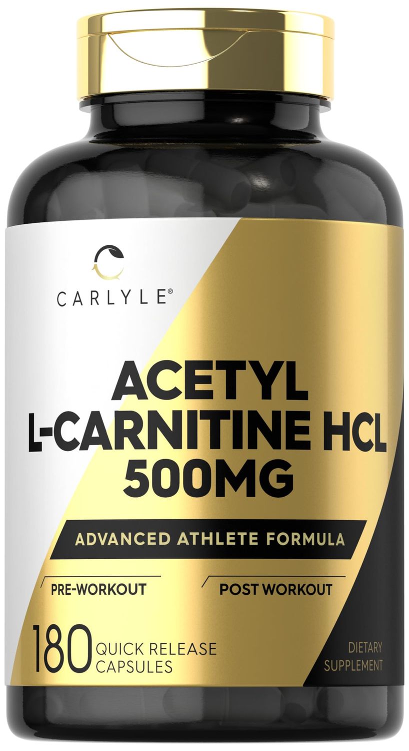 Carlyle Acetyl L-Carnitine HCL Supplement 500mg Capsules 180 Count Advanced Athlete Formula Non-GMO Gluten Free