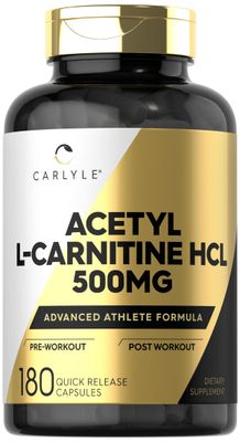 Carlyle Acetyl L-Carnitine HCL Supplement 500mg Capsules 180 Count Advanced Athlete Formula Non-GMO Gluten Free