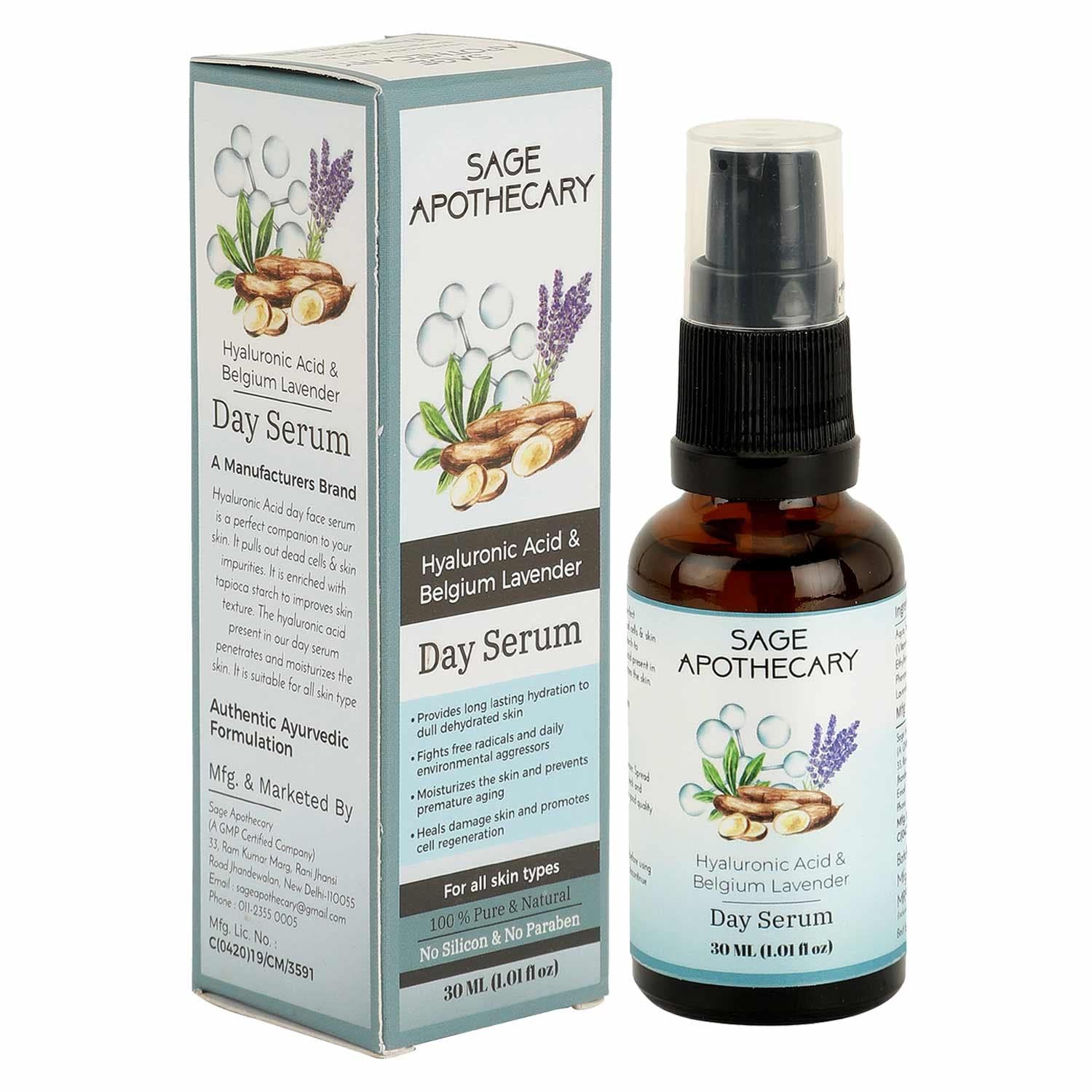 SAGE APOTHECARY Day face Serum 100 Pure Natural Hyaluronic Acid Belgium Lavender Day Serum Scars Removal Glowing Skin Dead Skin Anti Aging Pigmentation Pack of 30 ML