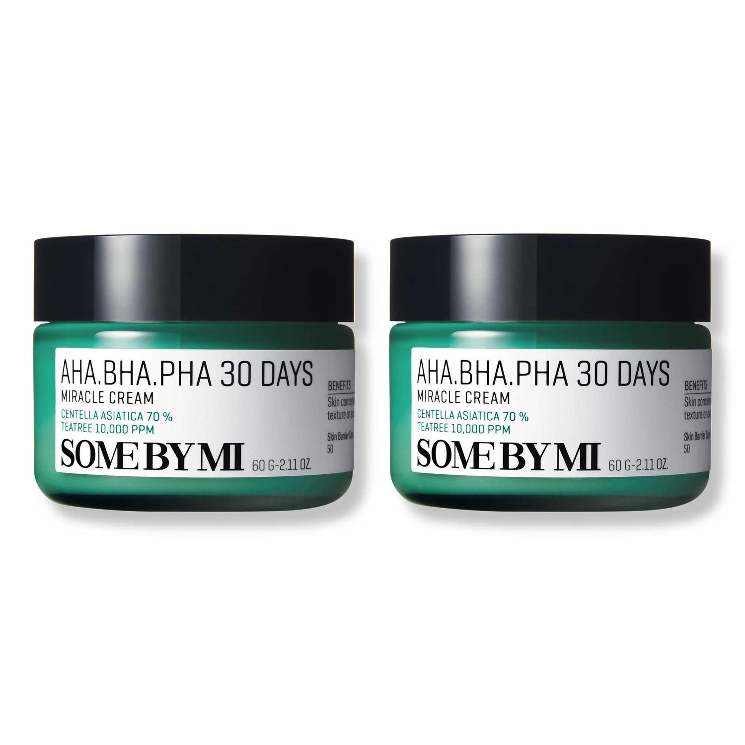 SOME BY MI AHA BHA PHA 30 Days Miracle Cream - Pack of 2 - Mild Exfoliating Salicylic Acid Centella Face Moisturizer for All Skin Types - Daily Soothing Clarifying Face Cream - Korean Skin Care