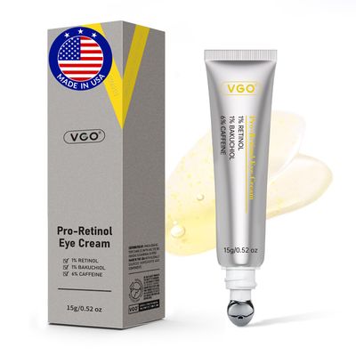 VGO Retinol Eye Cream, Anti-Aging Eye Cream for Dark Circles Puffiness with 1 Retinol, 1 Bakuchiol 6 Caffeine to Reduce Wrinkles, Fine Lines, De-puff and Eye Bags, 0.52 oz15g, Made in USA