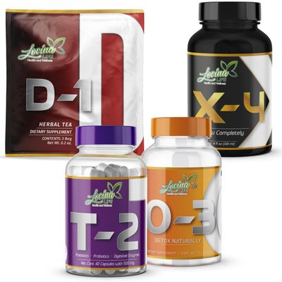 LovinaLife - 7D-Program Detox Kit, 4-Item Set - D-1, T2, 0-3 X-4, Natural Ingredients for Complete Liver and Colon Cleanse Repair Plus Digestive Enzymes