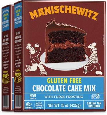 Manischewitz Gluten Free Chocolate Cake Mix With Fudge Frosting, Dairy Free 15oz (2 Pack) Grain Free, Kosher for Passover, Baking Pan Included!